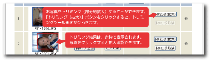 トリミング（拡大）の使い方